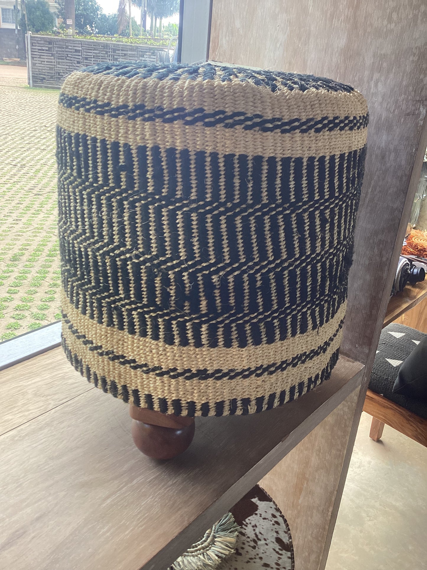 Woven basket poof