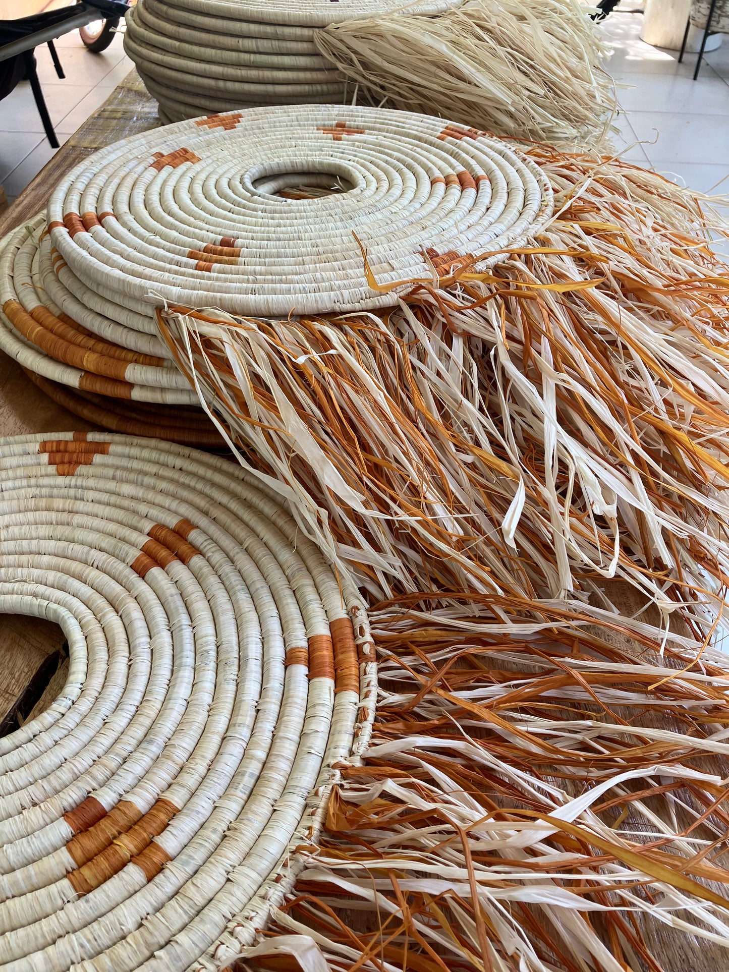 Raffia wall art.