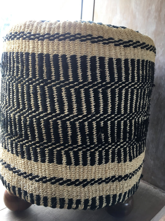 Woven basket poof