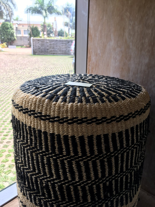 Woven basket poof