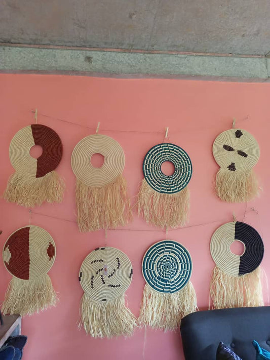 Raffia wall art.