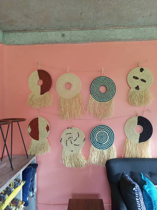 Raffia wall art.